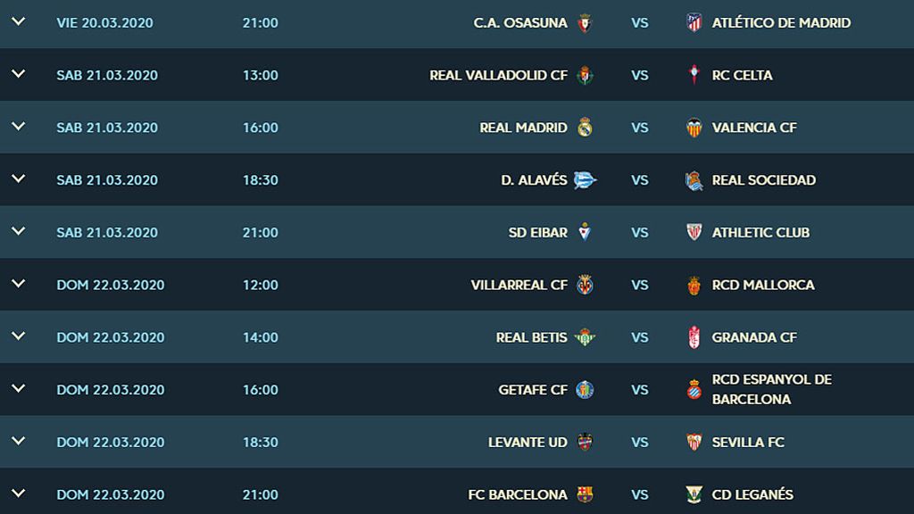 Partidos de la jornada 29 de Liga