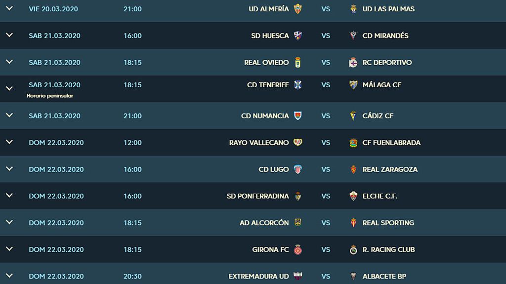 Partidos de la jornada 33 en Segunda