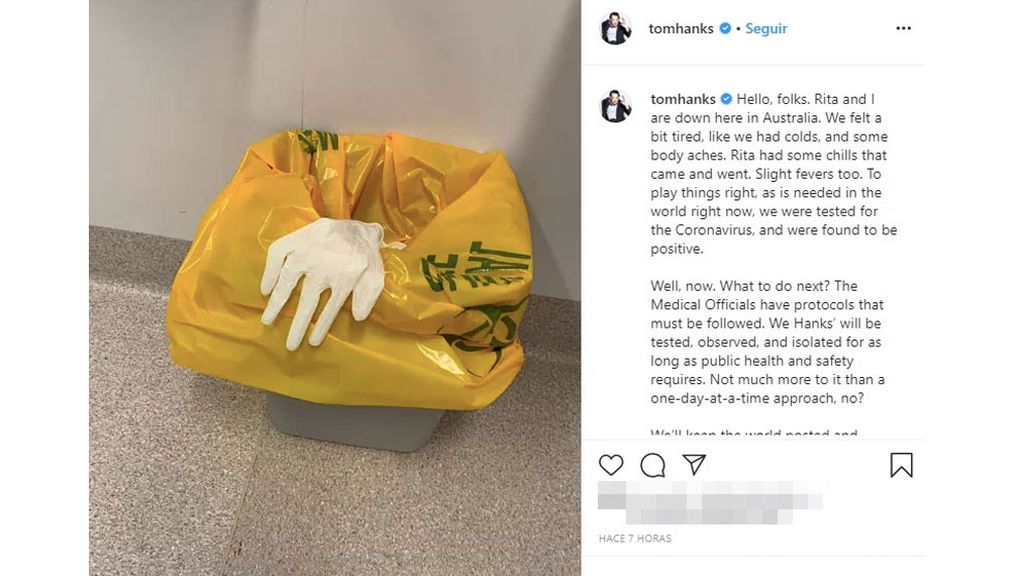 El mensaje de Tom Hanks en redes