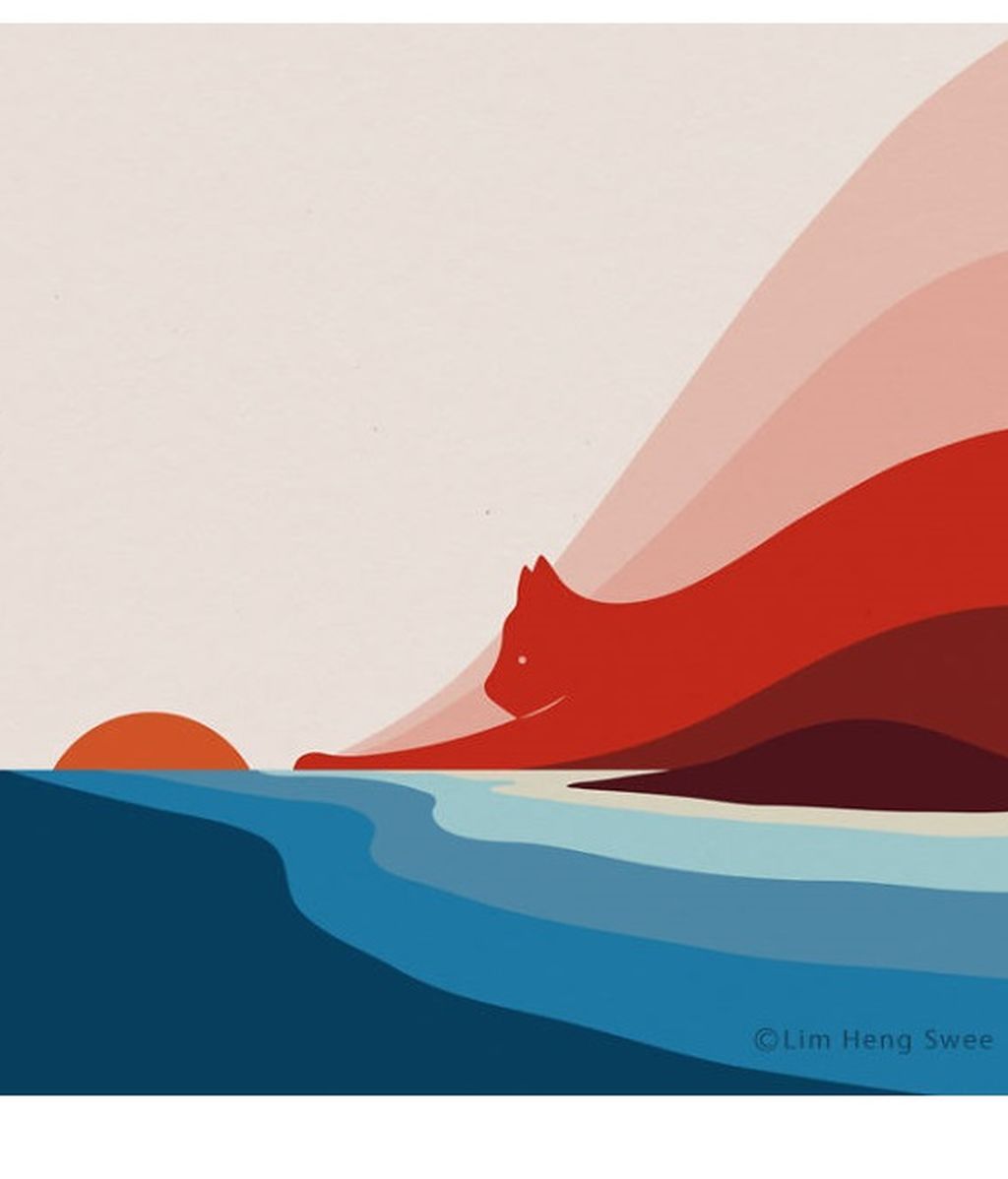 ilustración gato paisaje