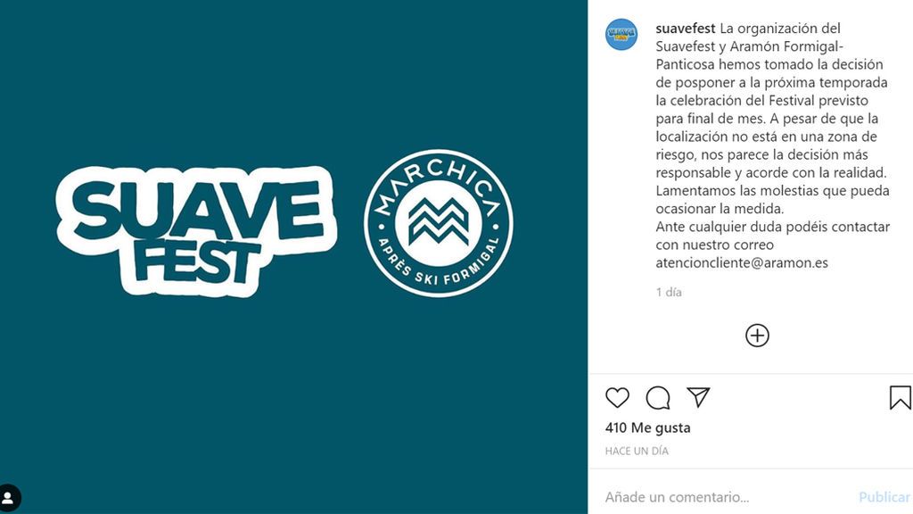 El comunicado de cancelación del Suave Fest