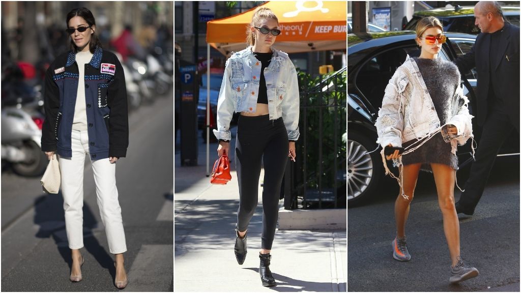 Gala González, Gigi Hadid y Hailey Baldwin con sus cazadoras customizadas.