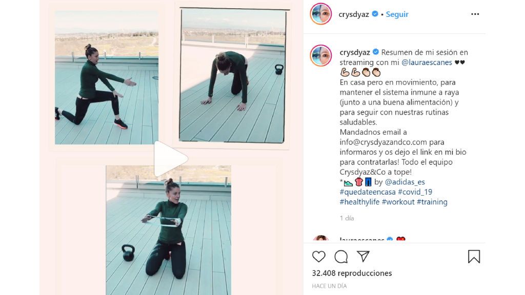 La influencer deportiva Crys Díaz ha compartido su entrenamiento virtual con Laura Escanes.