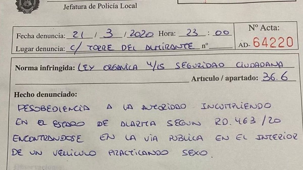 Sancionados por practicar sexo en el coche en pleno estado de alarma Sancionados por practicar sexo en el coche en pleno estado de alarma