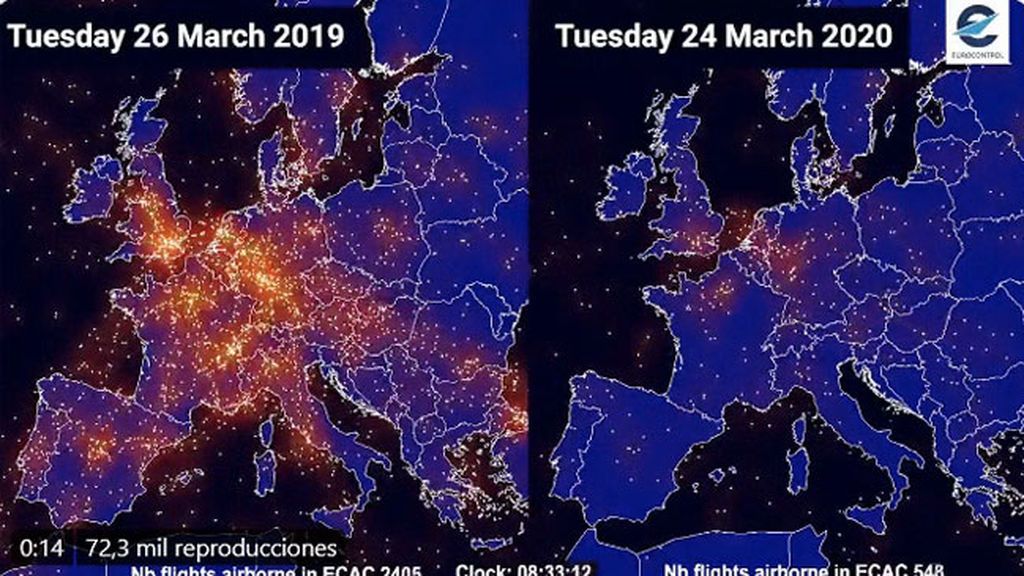 El tráfico aéreo antes y después del coronavirus