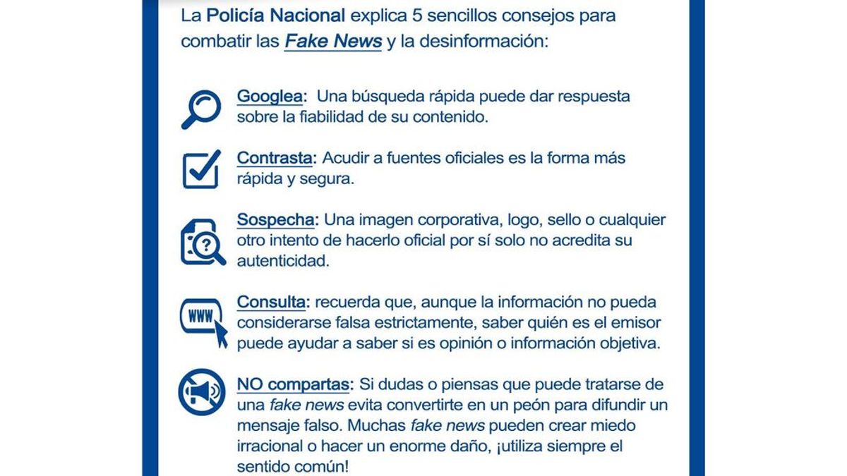 La Policía crea una guía contra las fake news: "La responsabilidad en la difusión de mensajes falsos es de todos"