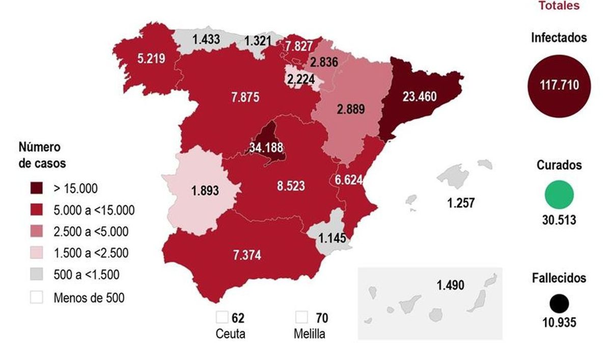 El mapa del coronavirus en España el 3 de abril: más contagiados que Italia y 932 fallecidos