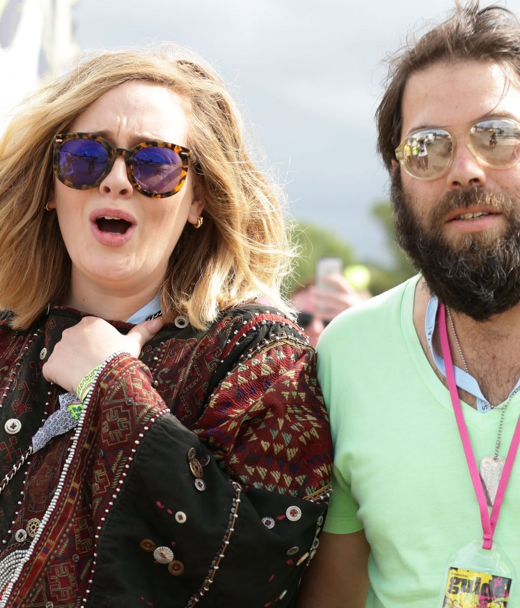 Adele y su marido, en el Glastonbury Festival (2015)