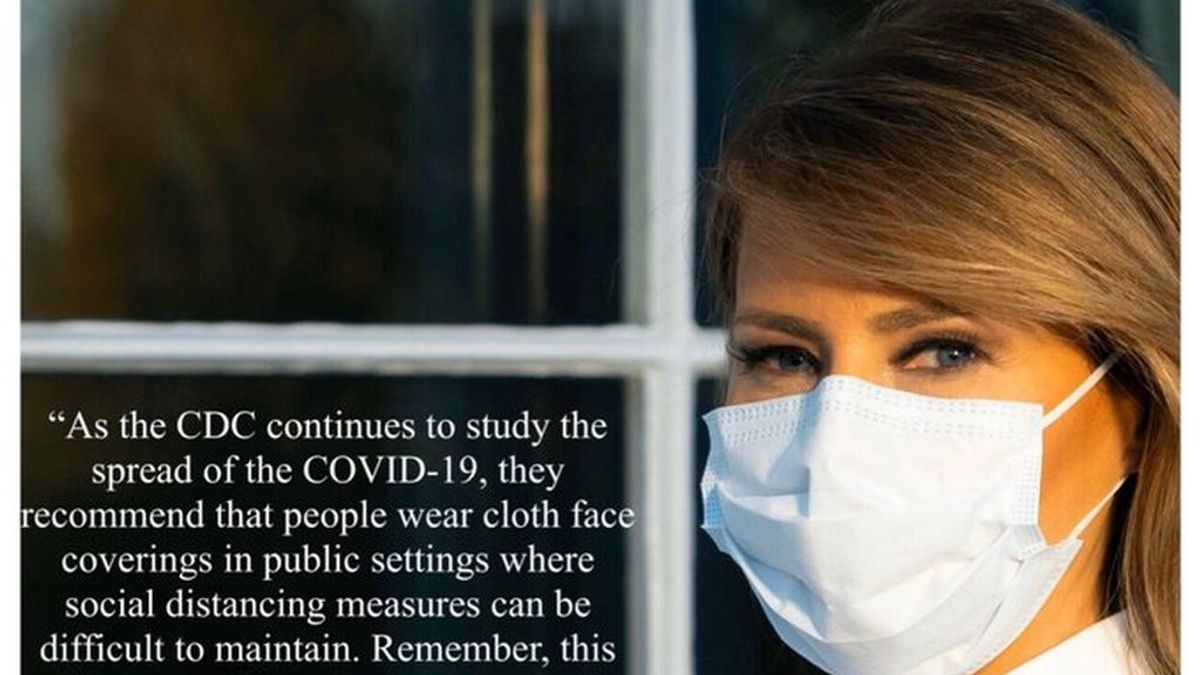 Melania Trump publica una foto con mascarilla para instar a los estadounidenses a su uso frente al coronavirus