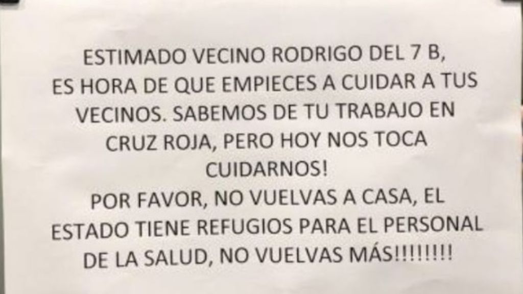 La nota de los vecinos a Rodrigo, un miembro de la Cruz Roja