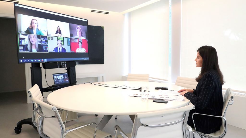 La reina Letizia durante la videoconferencia con asociaciones de diabéticos