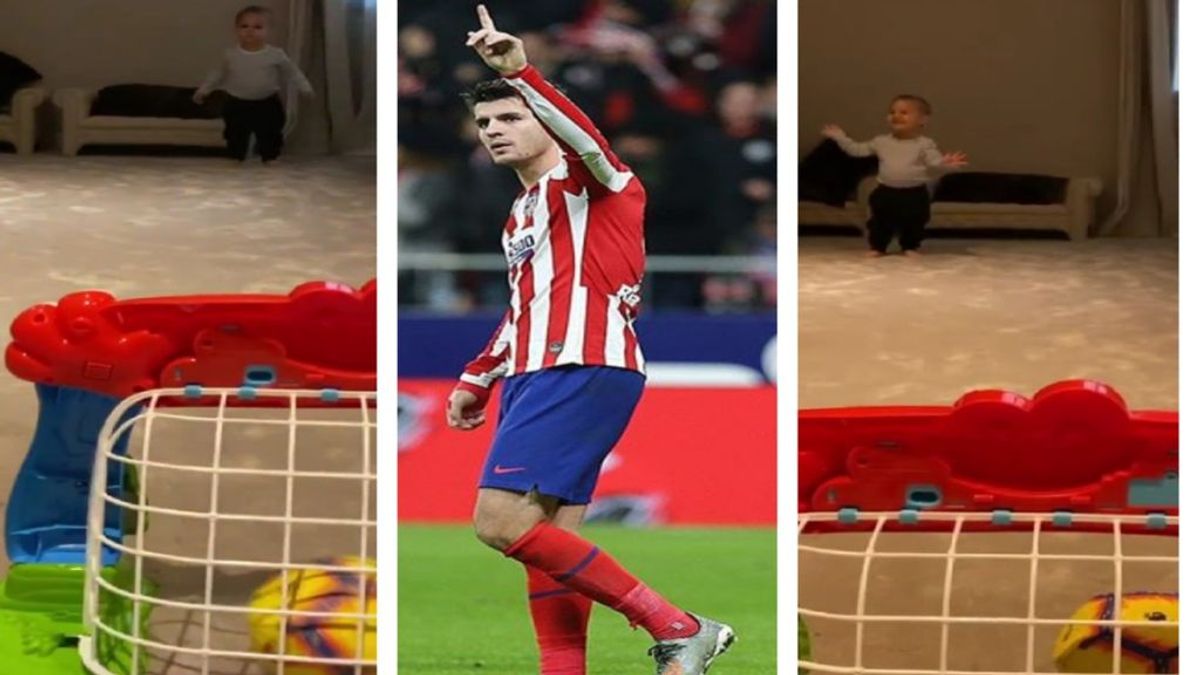 Morata y Alice Campello presumen de la calidad con el balón de su hijo: "Concéntrate que tienes que meterla dentro"