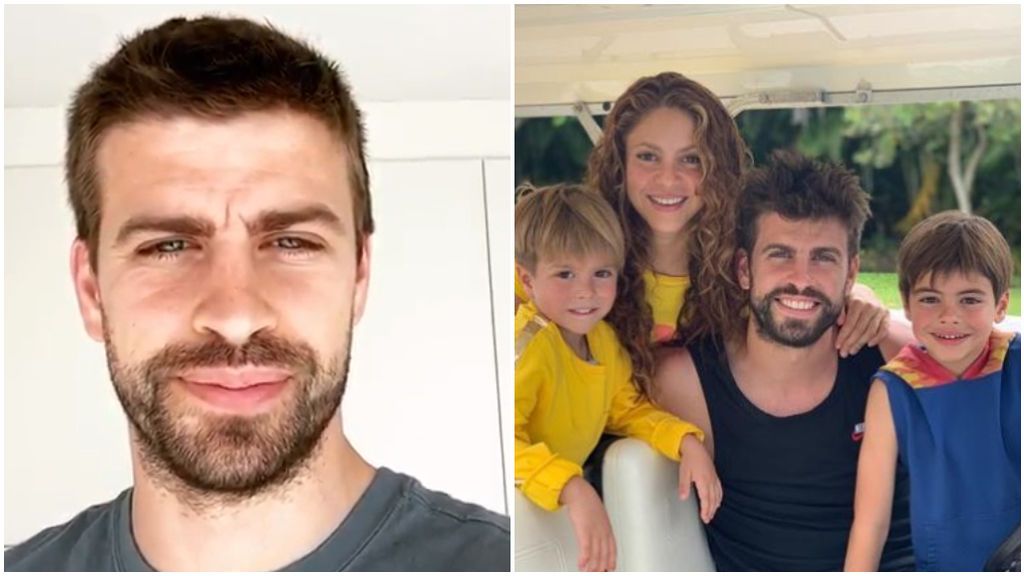 Piqué, junto a Shakira y sus hijos.