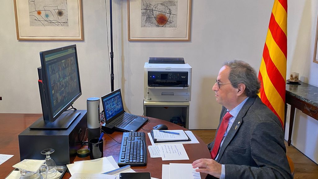 El presidente de la Generalitat, Quim Torra, durante la sexta videconferencia de presidentes autonómicos por el coronavirus