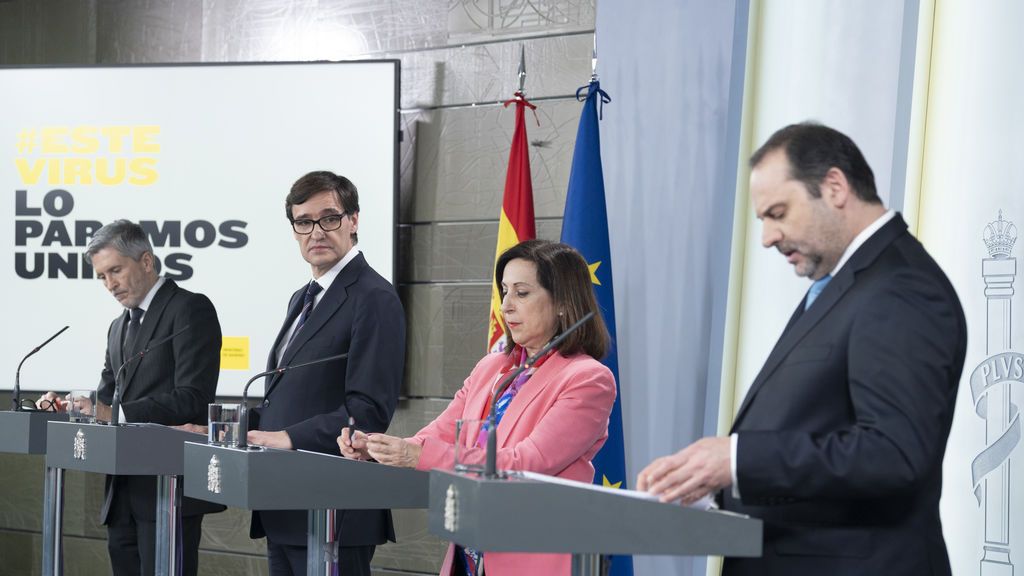 El ministro del Interior, Fernando Grande-Marlaska; el ministro de Sanidad, Salvador Illa; la ministra de Defensa, Margarita Robles