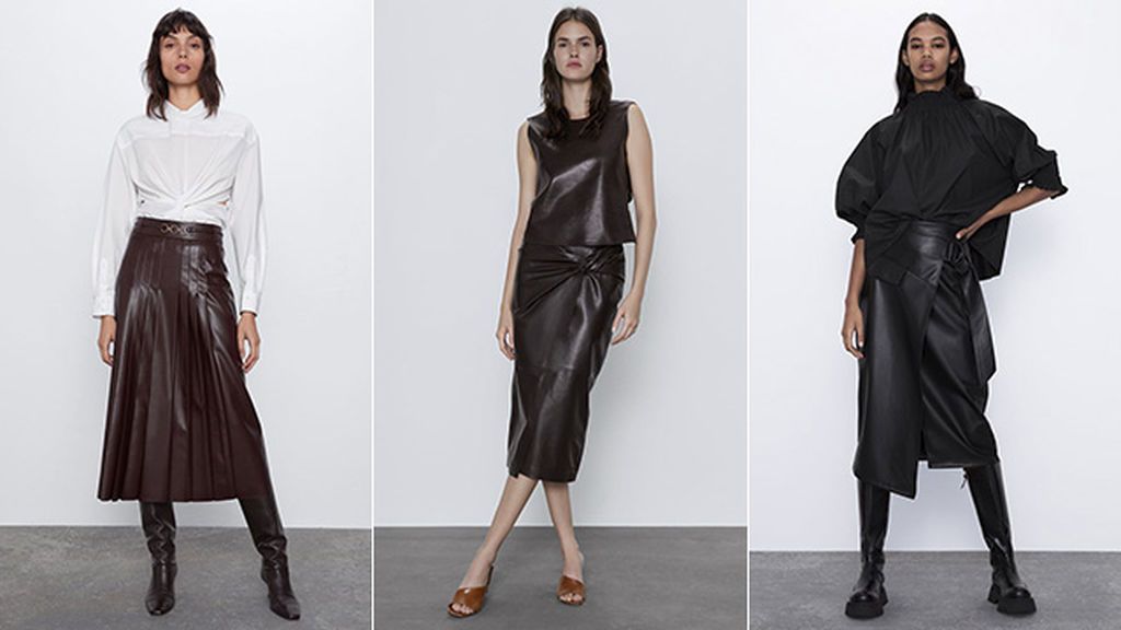 Faldas de efecto piel de Zara