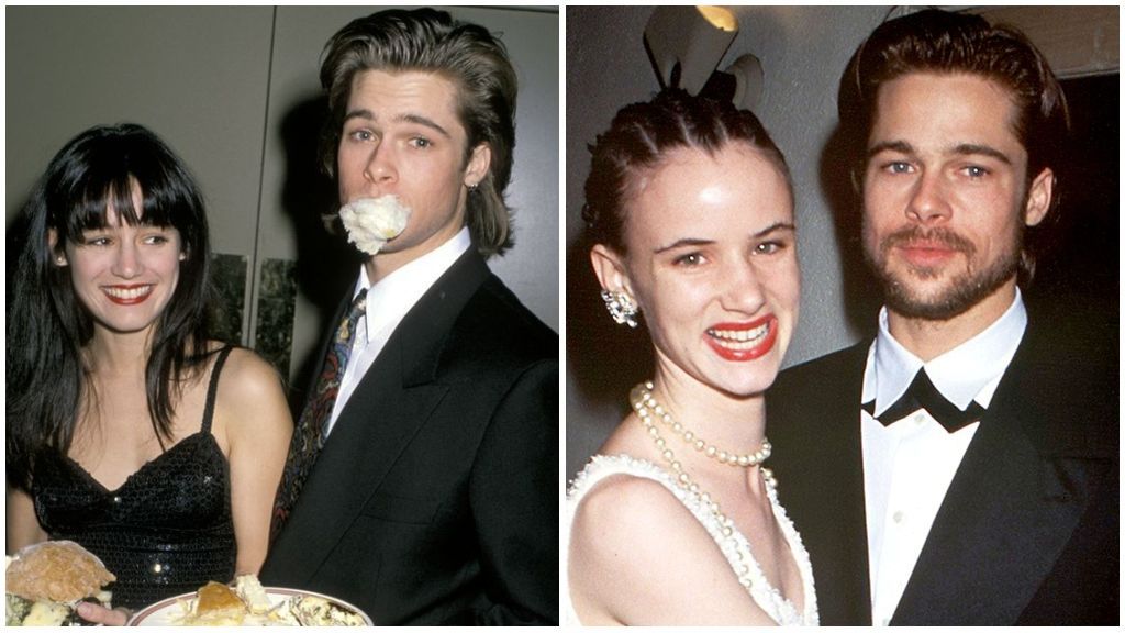 Brad Pitt y Jill Schoelen, a la izquierda, y Brad Pitt y Juliette Lewis, a la derecha de la imagen.