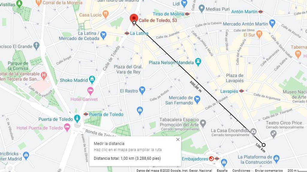 Distancia de un kilómetro entre dos puntos