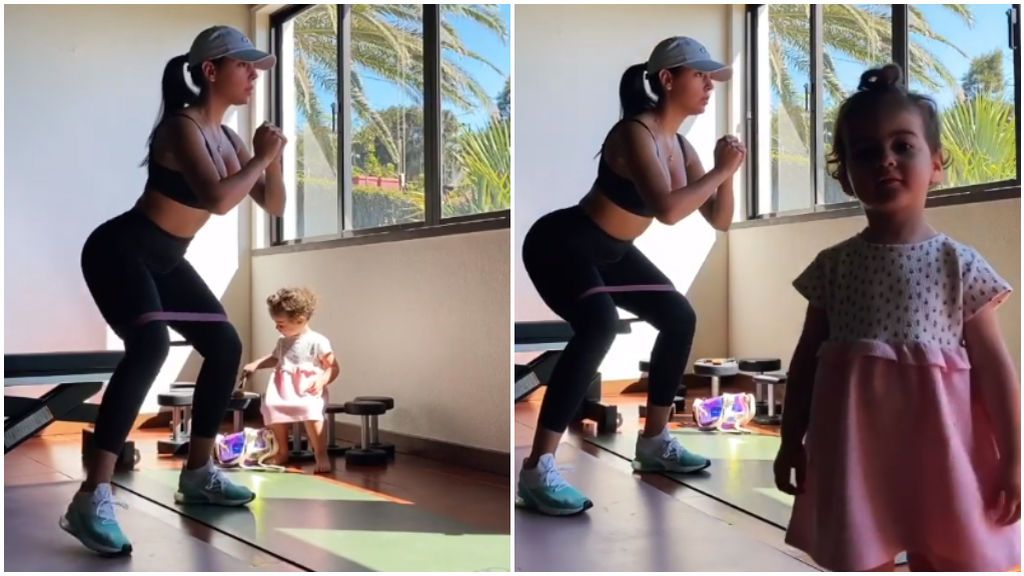 La hija pequeña de Cristiano le coge el móvil a Georgina en pleno entrenamiento en casa: “Alana, ¿qué has hecho?”