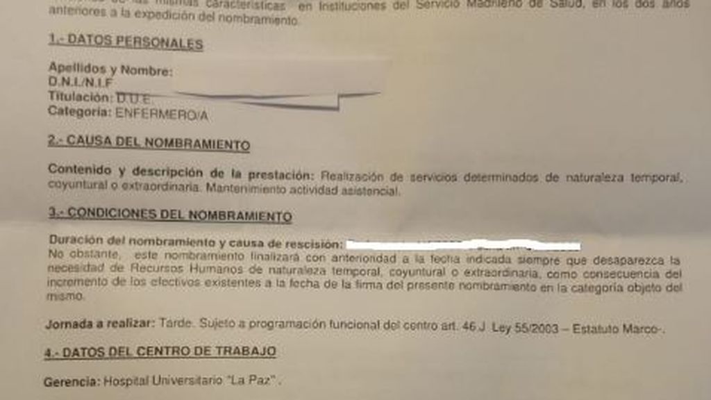 Extracto del contrato firmado por Laura