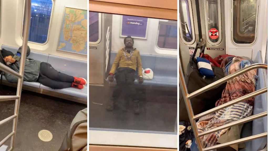 Mendigos duermen en el metro de Nueva York