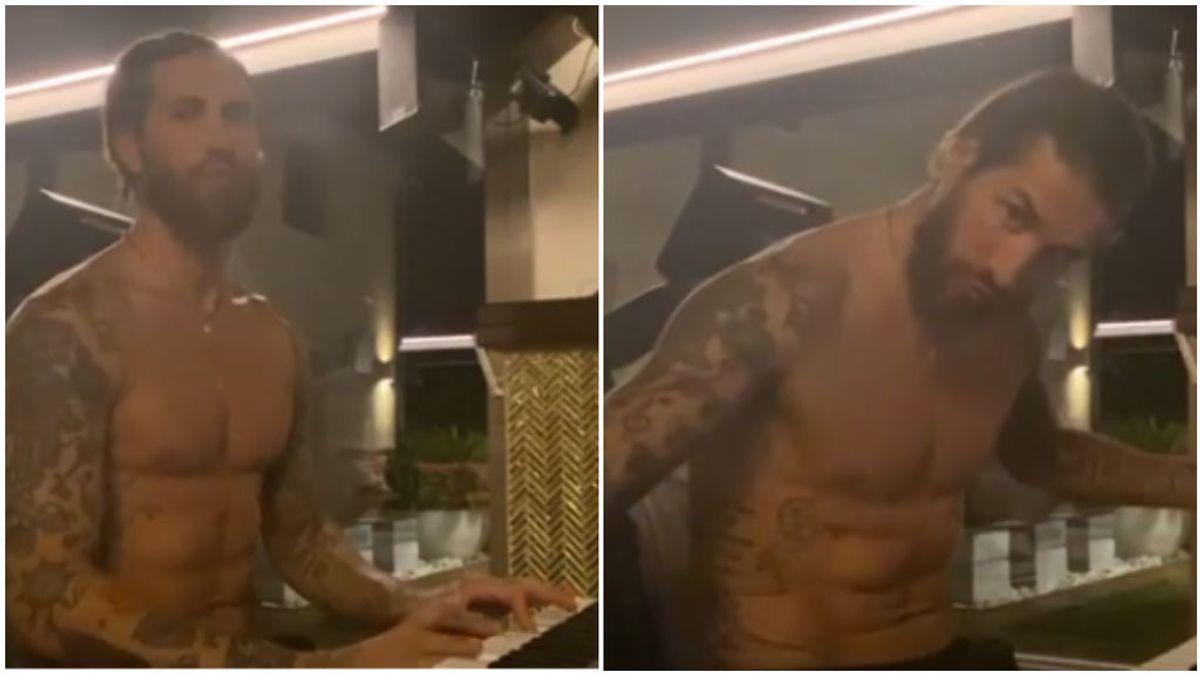 Sergio Ramos, tocando el piano. Sergio Ramos, tocando el piano.