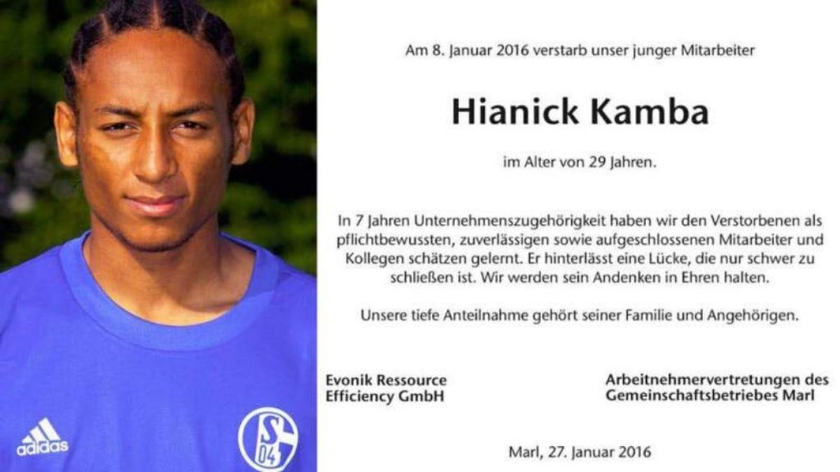 Hallan con vida al exjugador del Schalke Hiannick Kamba, dado por muerto en un accidente de tráfico en 2016 Hallan con vida al exjugador del Schalke Hiannick Kamba, dado por muerto en un accidente de tráfico en 2016