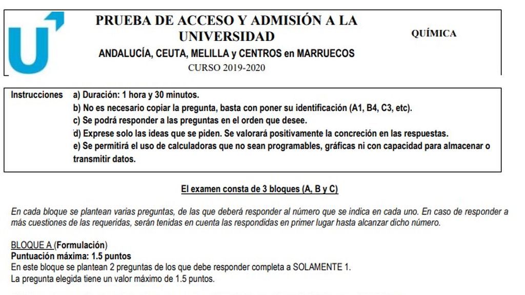 La nueva Selectividad en Andalucía un solo modelo de examen, pero con más preguntas para elegir