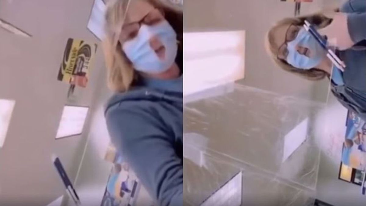 Se vuelve viral el vídeo de una mujer en el supermercado: recorta su mascarilla para respirar mejor