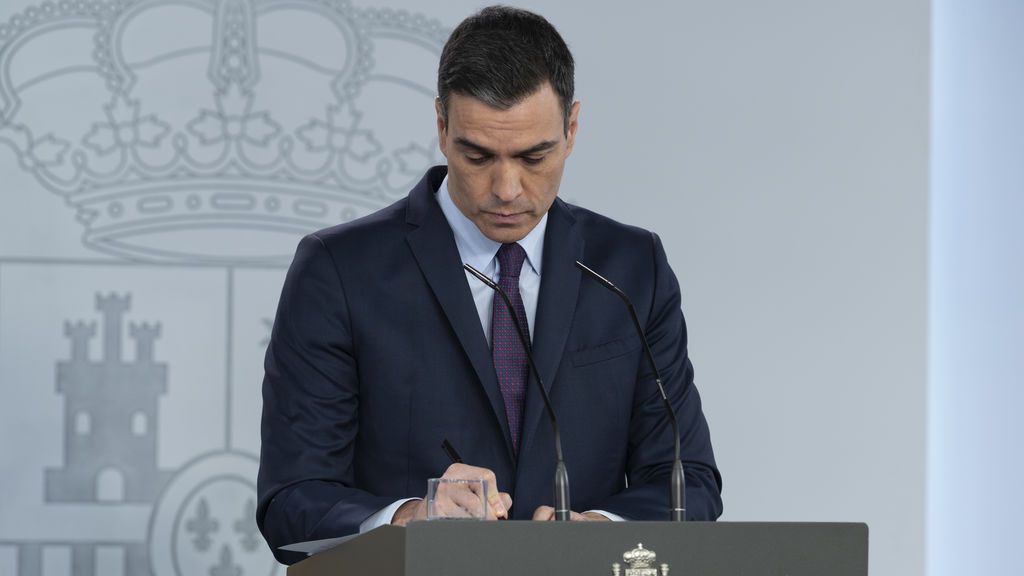 Sánchez en Moncloa durante una rueda de prensa Sánchez en Moncloa durante una rueda de prensa