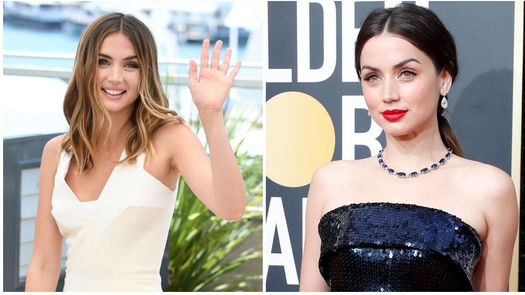 Ana de Armas, en Cannes, a la izquierda, y en los Globos de Oro de 2020, a la derecha.