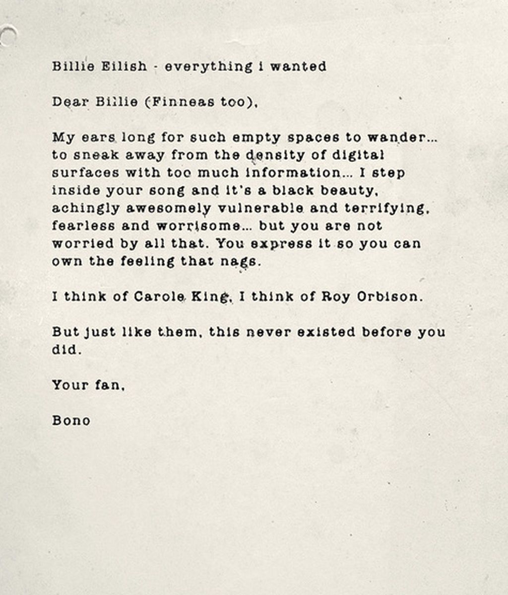 Carta de Bono a Billie Eislish