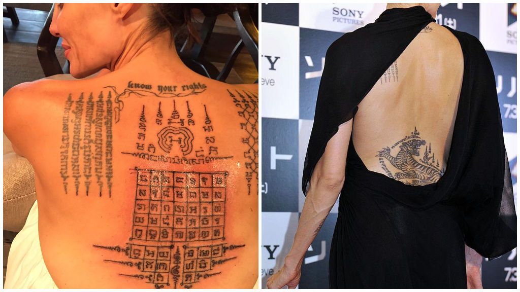 Sus tatuajes de inspiración budista.