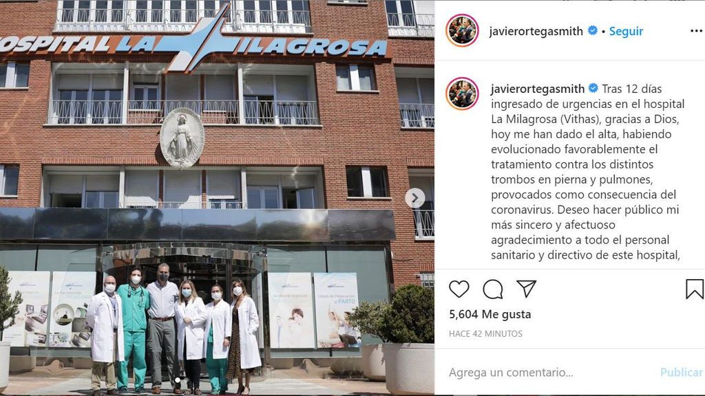Javier Ortega Smith recibe el alta tras los trombos causados por el coronavirus Javier Ortega Smith recibe el alta tras los trombos causados por el coronavirus