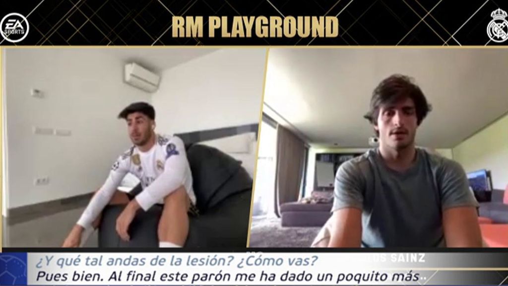 Asensio y Carlos Sainz, en una videollamada.