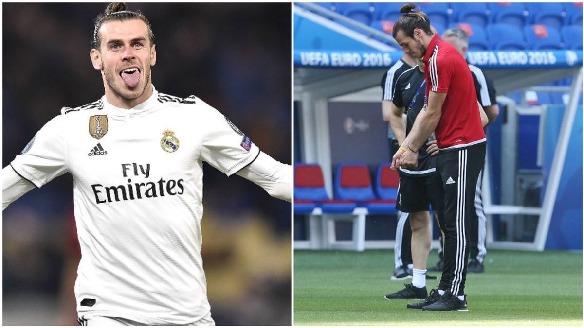 Gareth Bale imita un golpe de golf antes de un partido con Gales.