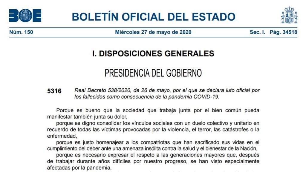 El BOE publica el Real Decreto de luto oficial