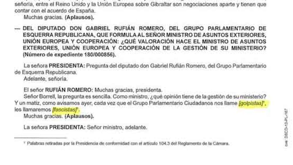 Antecedente de palabras retiradas del Diario de Sesiones del Congreso