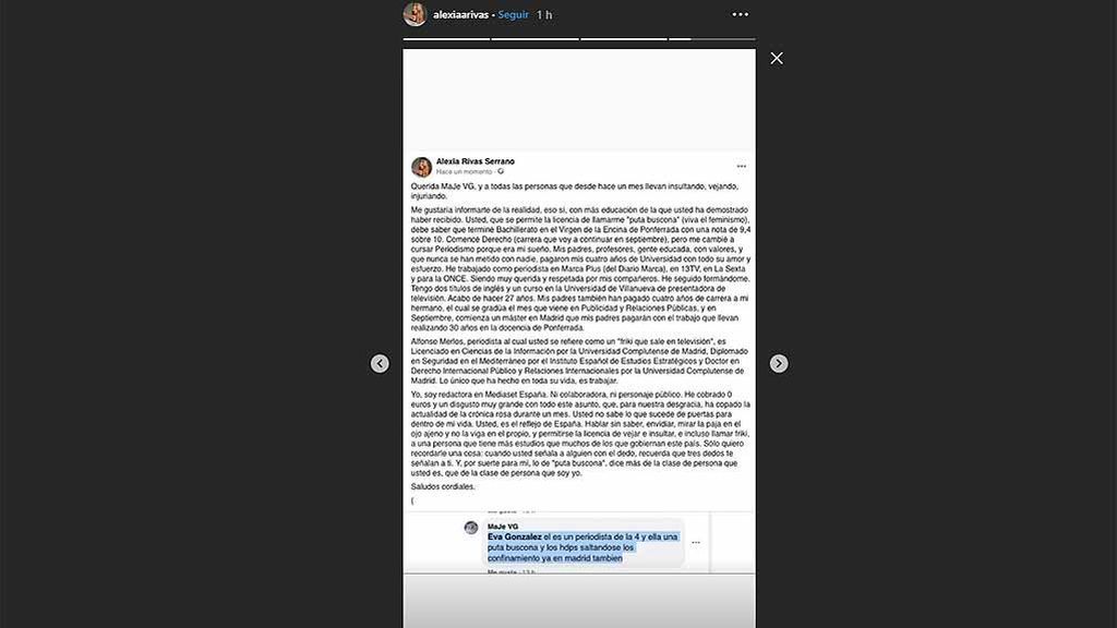 El post publicado por Alexia Rivas