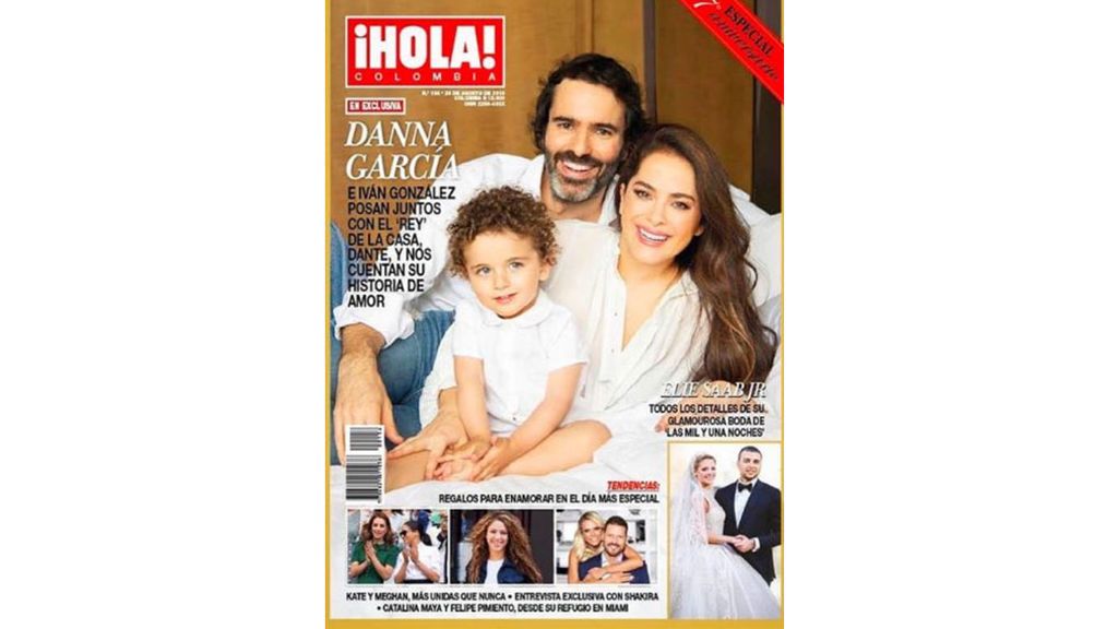 Danna García con Iván González y su hijo, Dante, en la revista Hola (Colombia)