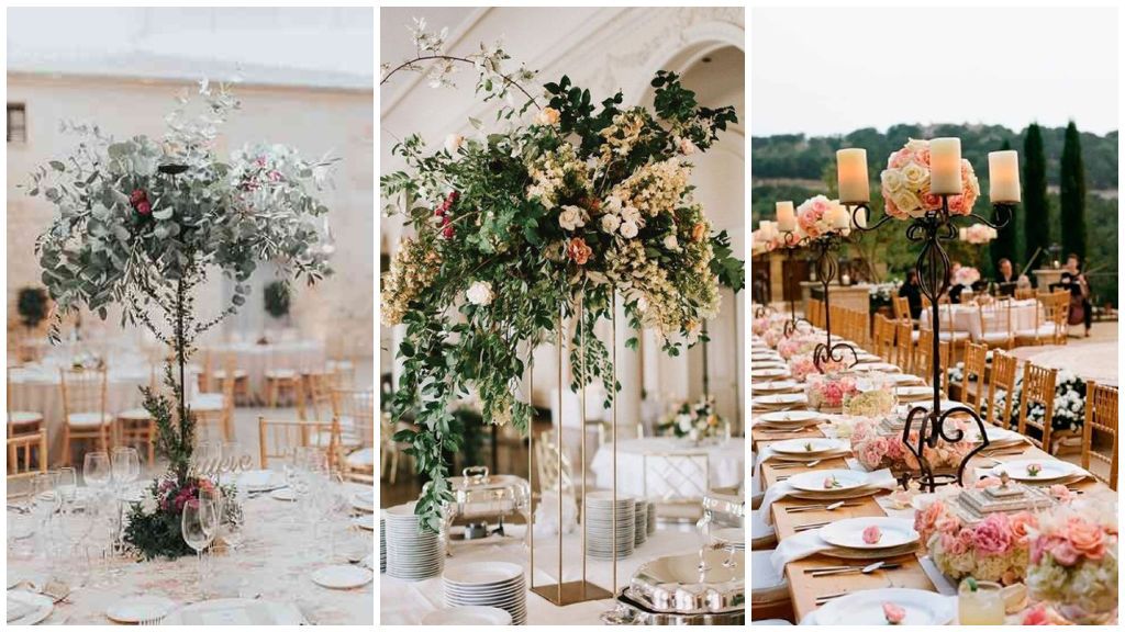 Los centros de mesa altos para boda.