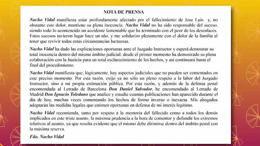 La nota de prensa de Nacho Vidal