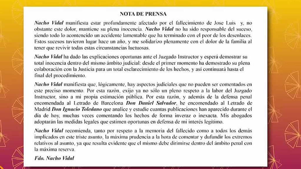 La nota de prensa de Nacho Vidal