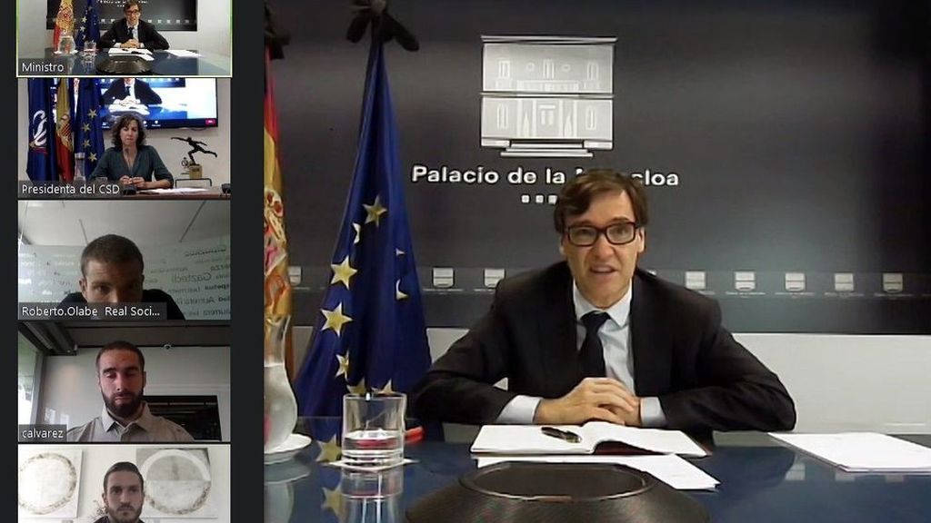 Imagen de la videoconferencia de Salvador Illa con los capitanes de los equipos de La Liga