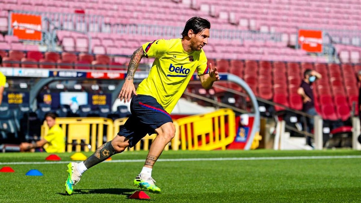 Messi, entrenando en el Camp Nou.