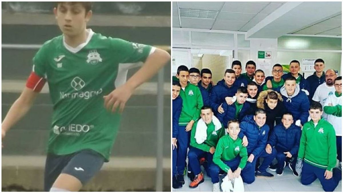 Michi, en un partido del Colloto y junto a sus compañeros. Michi, en un partido del Colloto y junto a sus compañeros.