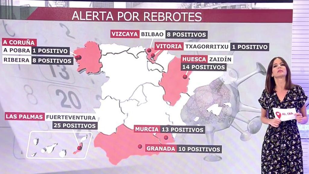 El mapa de los nuevos rebrotes en España.