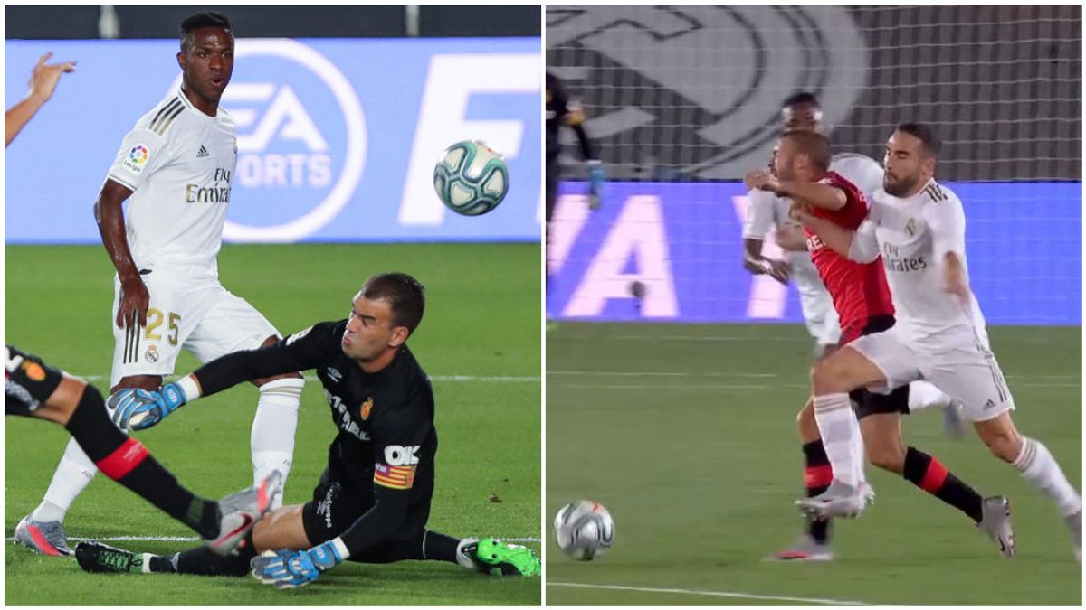 Vinicius, en la jugada del gol, y Carvajal con Dani Rodríguez. Vinicius, en la jugada del gol, y Carvajal con Dani Rodríguez.