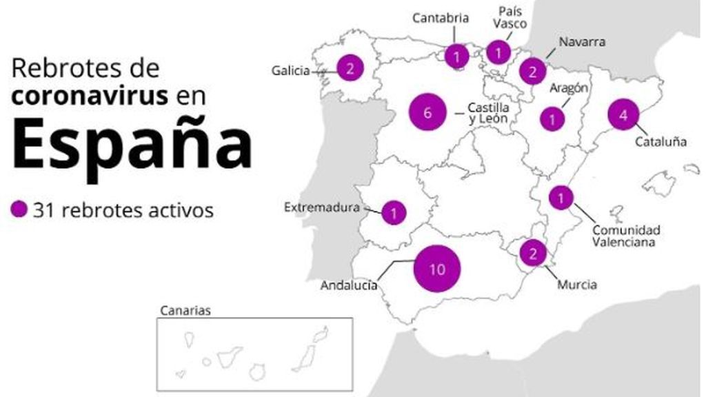 Un total de 14 comunidades autónomas arrancan la semana con rebrotes