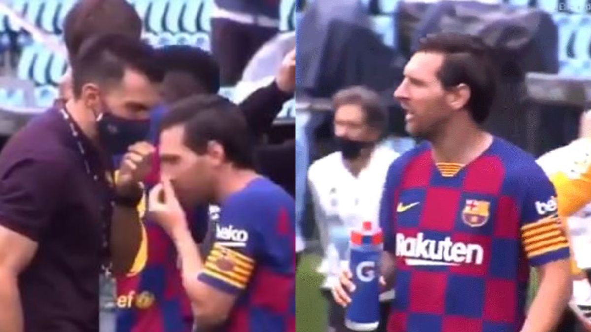 Messi ignora a Sarabia y se aleja del corrillo.